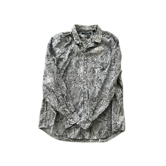 EUC Men's Perry Ellis button up dress shirt size XXL, black and white w flowers - Picture 2 of 8